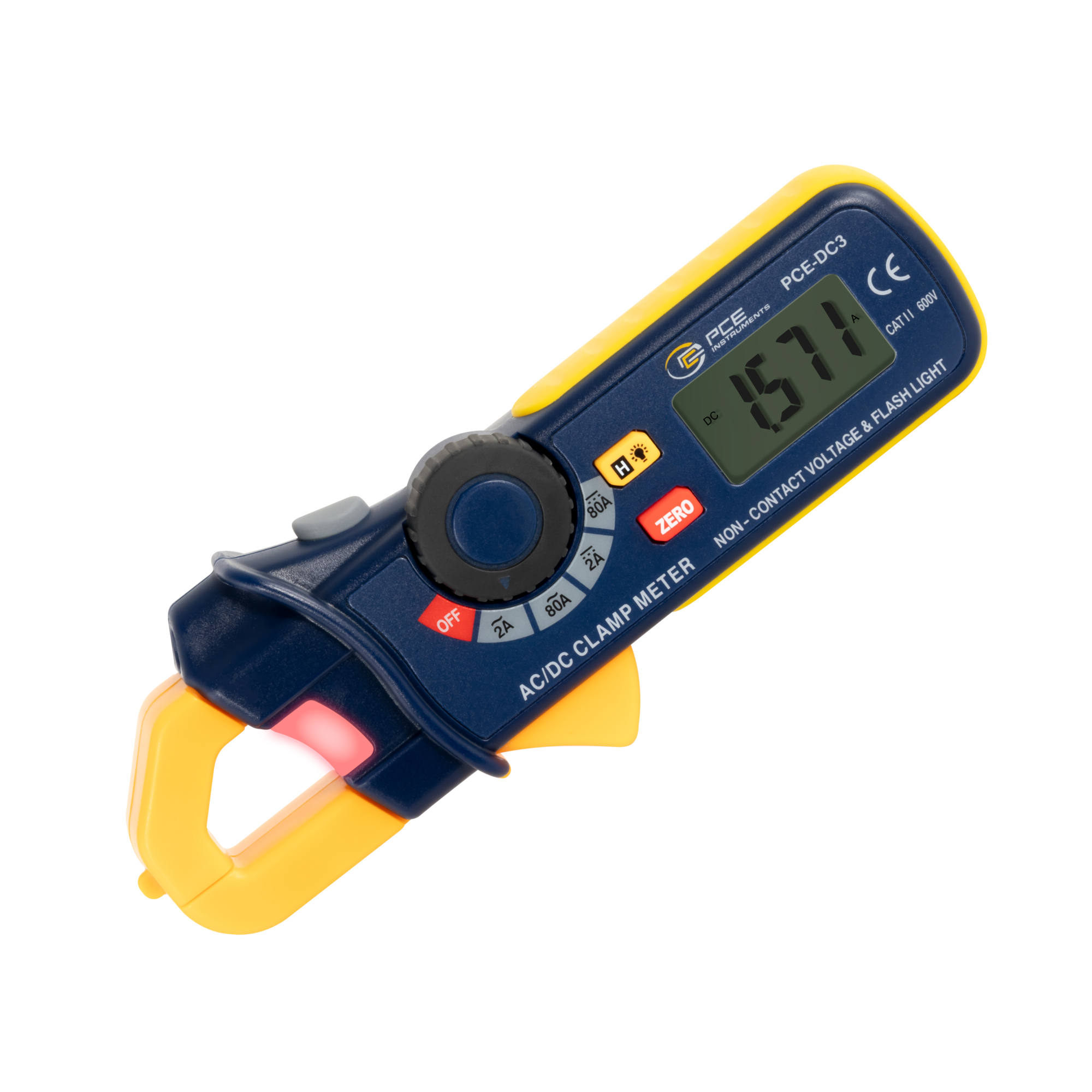 PCE Digital Clamp Meter — AC/DC Current, Frequency, Non-Contact Voltage Tester, Flashlight, Model# PCE-DC3